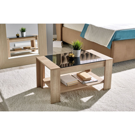 ASCOR dohányzóasztal – Üveglapos modern dohányzóasztal polccal