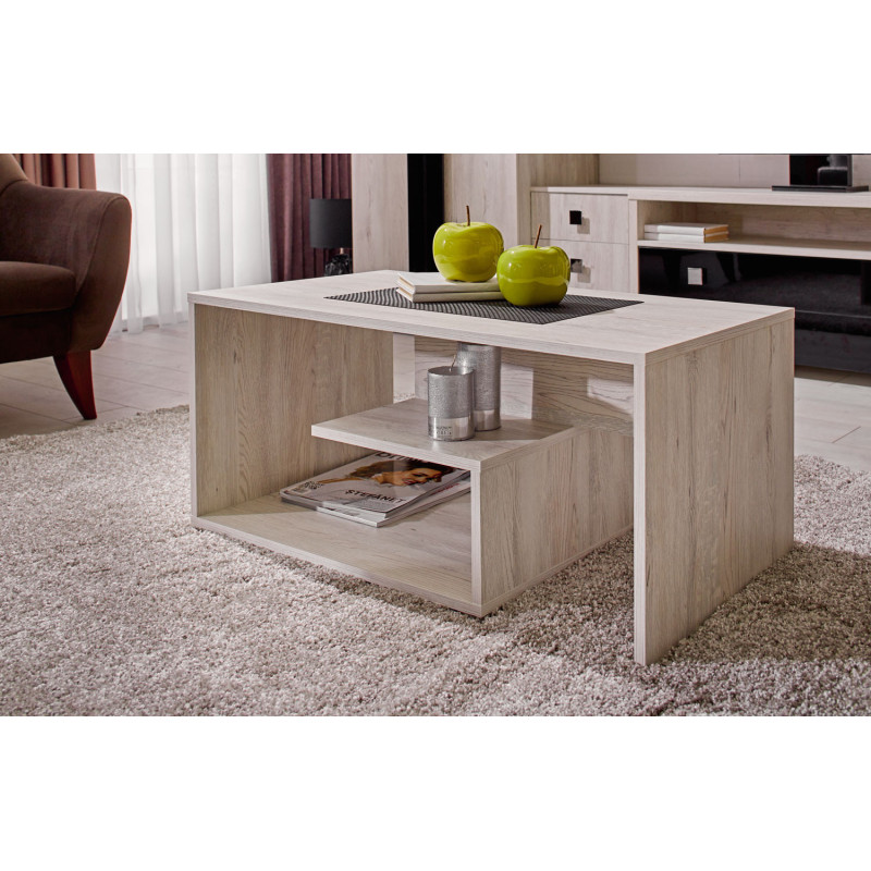 RONDEL dohányzóasztal – Modern geometrikus dohányzóasztal polcokkal