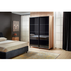 TARION gardrób fekete üveggel– modern tolóajtós szekrény, elegáns és helytakarékos kialakításban