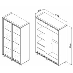 TARION gardrób fekete üveggel– modern tolóajtós szekrény, elegáns és helytakarékos kialakításban